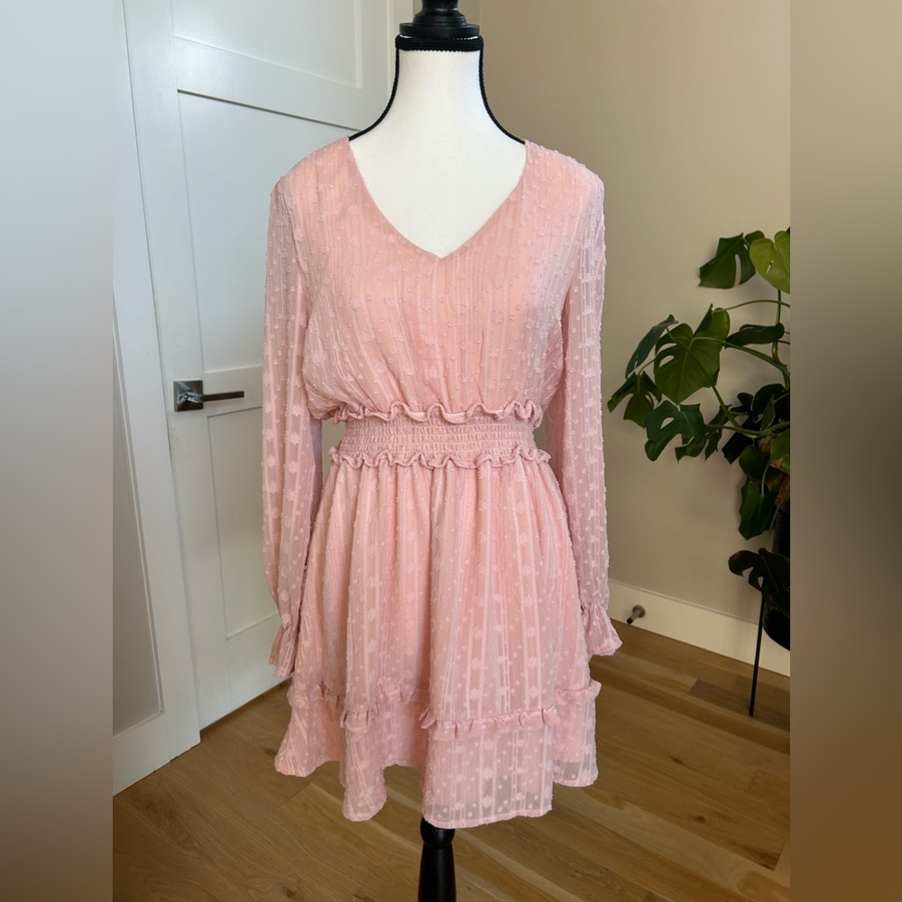 Elegant Emerald Sundae Pink V-Neck Casual Dress